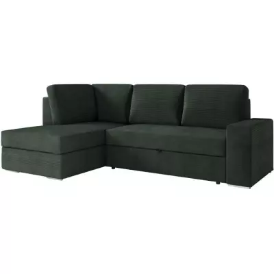 Canapé d'angle gauche convertible ADEN en velours côtelé vert foncé - L246 x P174 x H96cm