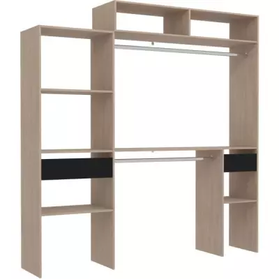 Kit dressing extensible ARTIC EKIPA Chêne et noir - 2 penderies + 2 tiroirs - L198 x P40 x H202 cm