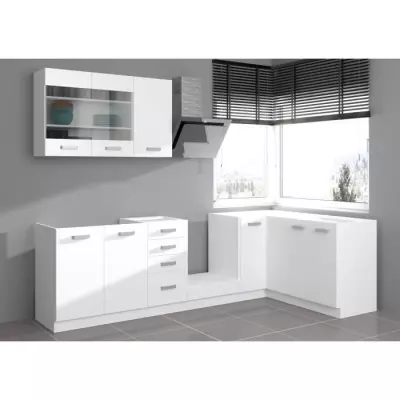 Cuisine complète d'angle ATLAS 8 éléments blanc - L270 cm