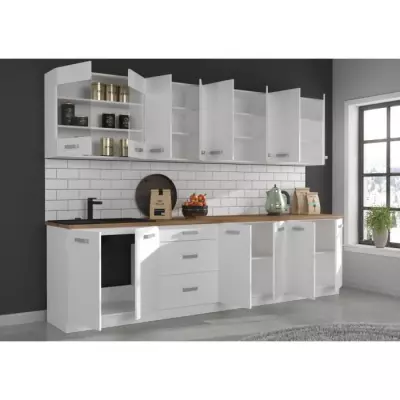 Cuisine complète d'angle ATLAS 8 éléments blanc - L270 cm