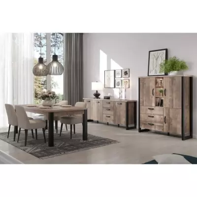 Table à manger EMILE 6 pers. - Chêne brun tabac et noir mat - L160 x P90 x H77 cm