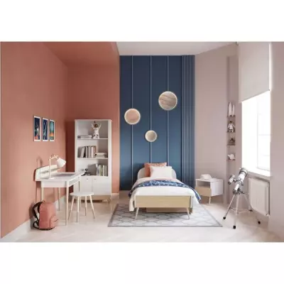 Bibliothèque scandinave 2T / 2P - Blanc mat / chene - 77.4 x 36.6 x 177 cm