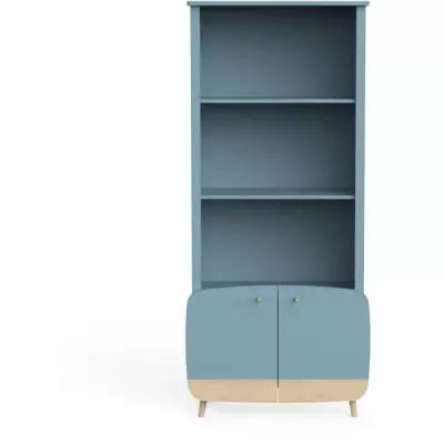 Bibliothèque Scandinave Bleu Orage & Bois Naturel - 77.4 x 36.6 x 177 cm