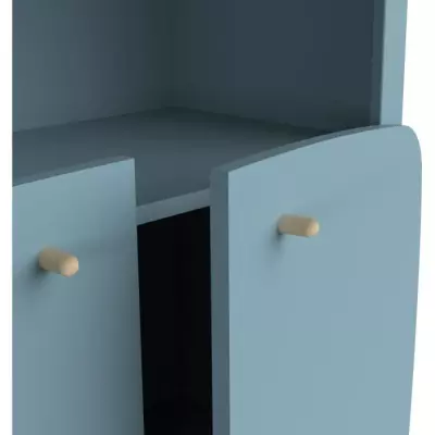 Bibliothèque Scandinave Bleu Orage & Bois Naturel - 77.4 x 36.6 x 177 cm