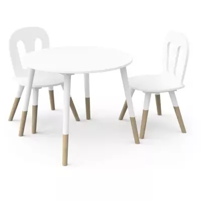Ensemble table + chaises FIMIANA - Style scandinave - Blanc mat / Chene kronberg