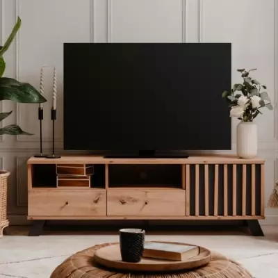 Meuble TV MEDAN - Style artisan chêne et anthracite