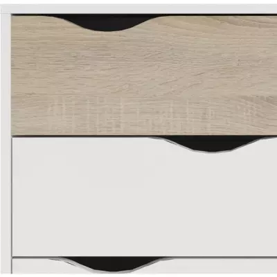 Commode 4 tiroirs Blanche/Chêne - Pieds bois massif - Responsable FSC