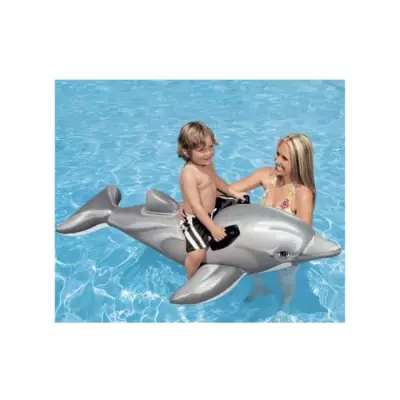 Matelas de plage gonflable dauphin - 175 cm - Enfant - Gris et noir
