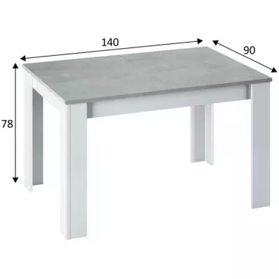 Table à manger extensible KENDRA - Blanche artik et ciment - 4 à 6 personnes