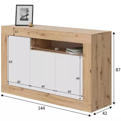 Buffet BALTIK 3 portes + 1 niche - Chene nodi et blanc artik