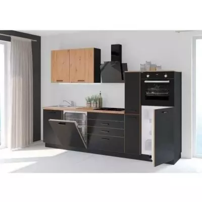 Cuisine complète AYA - Décor noir - Plan de travail inclus