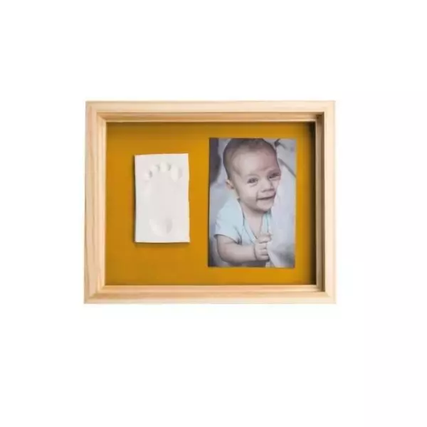 Baby Art Pure Frame - Kit Cadre avec Pâte a Modeler et Cadre Bois Pin Naturel, Rouleau, Panneau Arriere Réversible (Vert/Orang