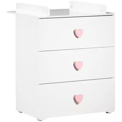 Chambre bébé duo Basic coeur: lit 120x60, commode à langer - Blanc