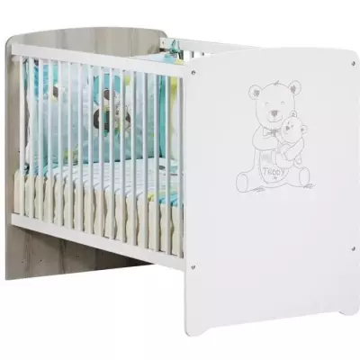 Chambre bébé trio Teddy: lit 120x60, commode et armoire - Blanc