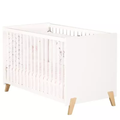Lit bébé 120x60 cm Babyprice Joy Naturel - Blanc - Pieds bois naturel