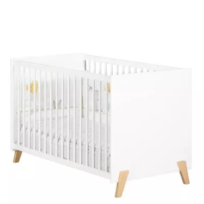 Lit bébé 120x60 cm Babyprice Joy Naturel - Blanc - Pieds bois naturel