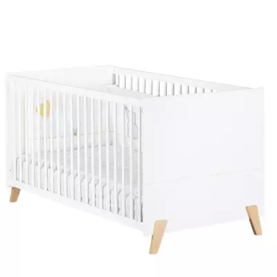 Lit évolutif 140x70cm Babyprice Joy Naturel Blanc sur pieds bois naturel Lit évolutif 140x70cm Babyprice Joy Naturel Blanc sur pieds bois naturel