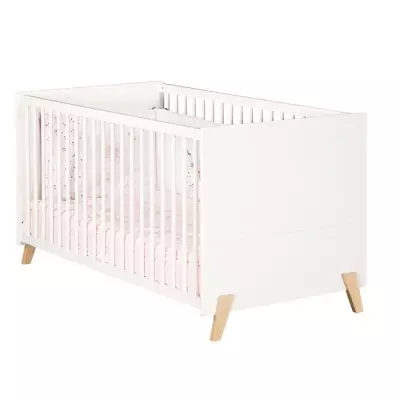 Lit évolutif 140x70cm Babyprice Joy Naturel Blanc sur pieds bois naturel Lit évolutif 140x70cm Babyprice Joy Naturel Blanc sur pieds bois naturel
