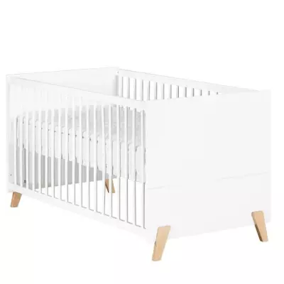 Lit évolutif 140x70cm Babyprice Joy Naturel Blanc sur pieds bois naturel Lit évolutif 140x70cm Babyprice Joy Naturel Blanc sur pieds bois naturel