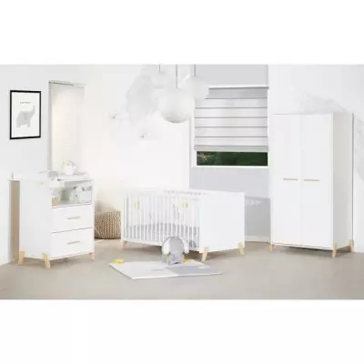 Lit évolutif 140x70cm Babyprice Joy Naturel Blanc sur pieds bois naturel Lit évolutif 140x70cm Babyprice Joy Naturel Blanc sur pieds bois naturel
