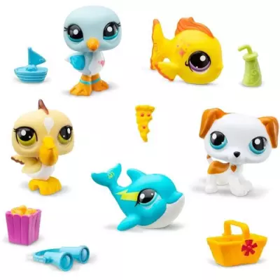 Figurines Miniatures Littlest Pet Shop - Set Collector Plage - 5 Animaux & Accessoires