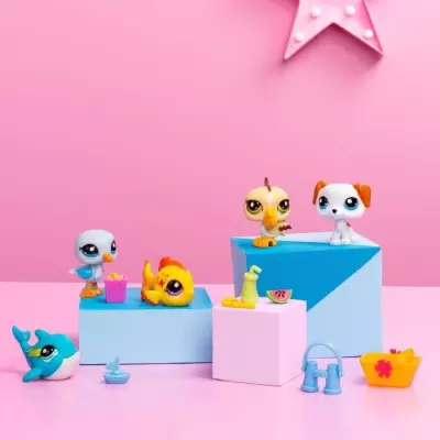 Figurines Miniatures Littlest Pet Shop - Set Collector Plage - 5 Animaux & Accessoires