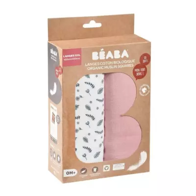 Boîte 2 Langes 120cm BEABA - Vieux Rose / Campagne Florale