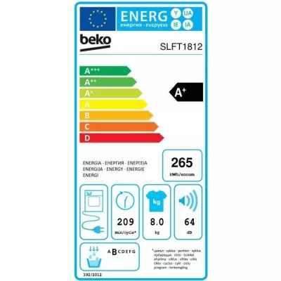 Sèche-linge pompe à chaleur BEKO b300 Eco sense SLFT1812 - 8 kg - A+ - Blanc