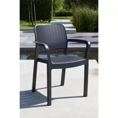 Lot de 6 fauteuils de jardin en résine tressée gris graphite - Allibert by KETER Bella