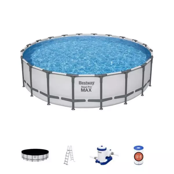 Kit Piscine hors sol tubulaire BESTWAY - Steel Pro Max™ - 610 x 132 cm - Ronde (Inclus filtre, cartouche, echelle et bache)