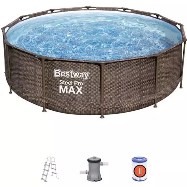 Kit Piscine hors sol tubulaire BESTWAY Steel Pro Max™ - 366 x 100 cm - Ronde (Livrée avec filtre a cartouche, échelle et dif