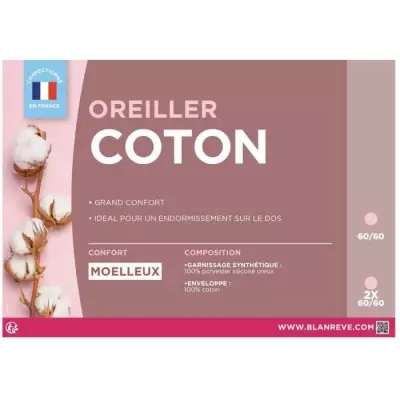 Ensemble de 2 oreillers en coton BLANREVE - 60 x 60 cm - Blanc