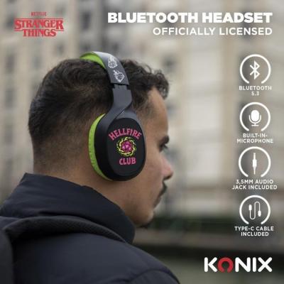 Casque audio - Sans fil - Konix - Stranger Things - Bluetooth 5.3 smartphones, tablettes - Microphone - Autonomie 30 h - Noir/ja