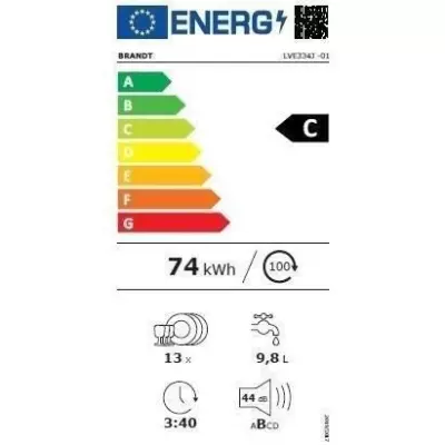 Lave-vaisselle encastrable BRANDT LVE334J - 13 couverts - Écologique & Performant
