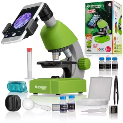Microscope 40x-640x BRESSER JUNIOR avec LED - kit expérimentation - vert