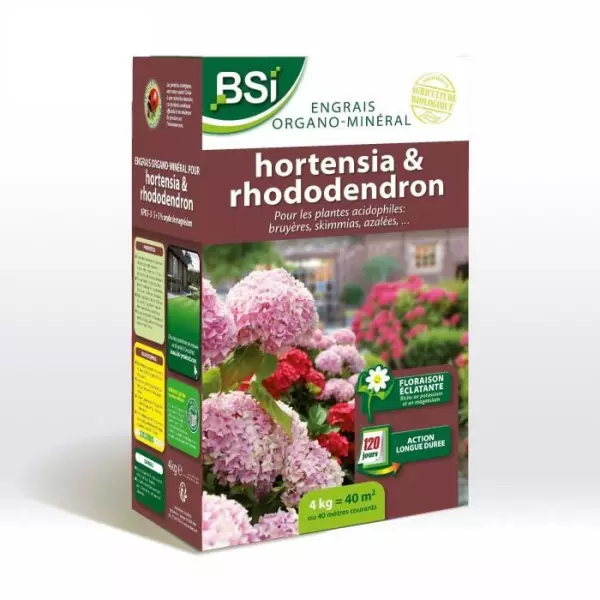 BSI - Engrais - Pour Hortensias, Rhododendrons - Floraison Éclatante - Action Longue Durée - 4kg - 40 m²