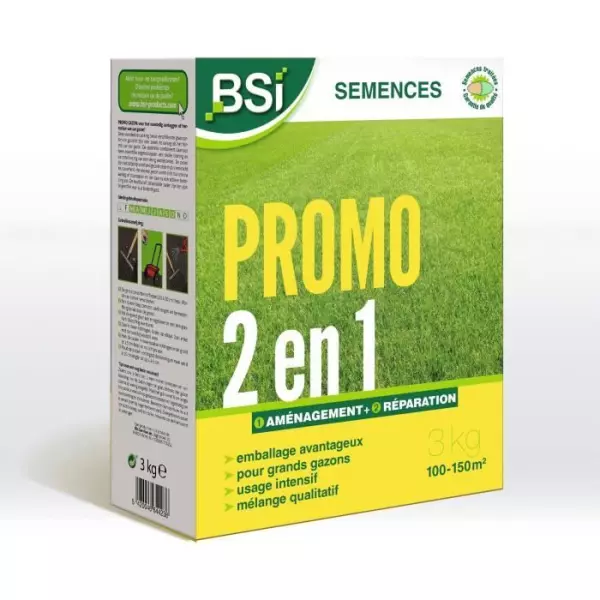 BSI - Semences De Gazon - Aménagement Ou Réparation Rapide - Avec Enrobage Protecteur - Grande Surface - 150m² - 3Kg