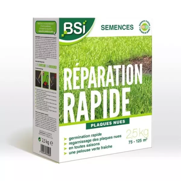 BSI - Semences De Gazon - Réparation Rapide - Avec Enrobage Protecteur - Tres Haute qualité - Jusqu'a 125m² - 2,5Kg
