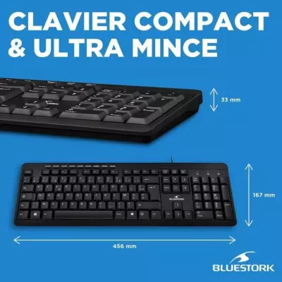 Pack Clavier Souris BLUESTORK - Noir, Filaire - Compact et Performant