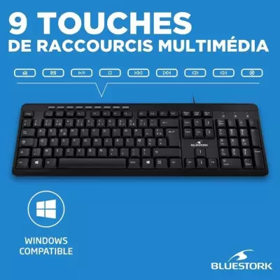 Pack Clavier Souris BLUESTORK - Noir, Filaire - Compact et Performant