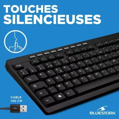 Pack Clavier Souris BLUESTORK - Noir, Filaire - Compact et Performant