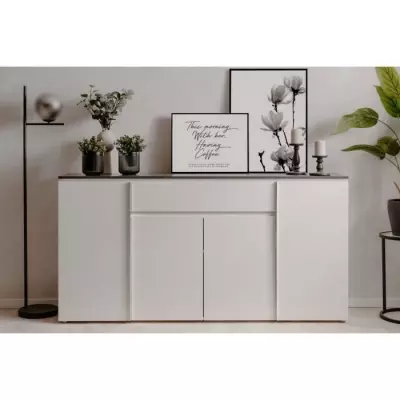 Buffet Brest Matera/blanc brillant - 4 portes - 1 tiroir