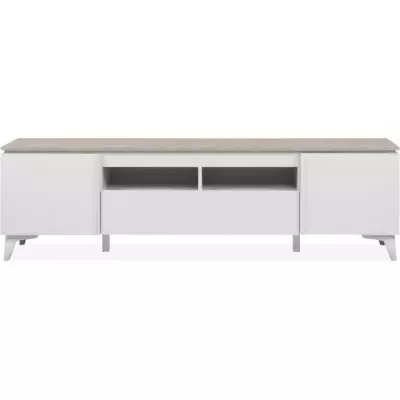 Meuble TV Bertrix 56A - Décor travertin / blanc - 177 x 51,5 x 40 cm