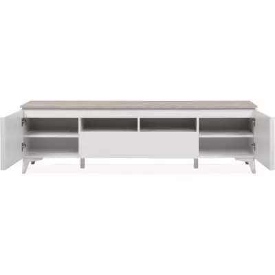 Meuble TV Bertrix 56A - Décor travertin / blanc - 177 x 51,5 x 40 cm