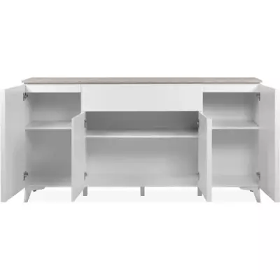 Buffet Bertrix 51A - Décor travertin / blanc - 4 portes et tiroir - 177 x 92