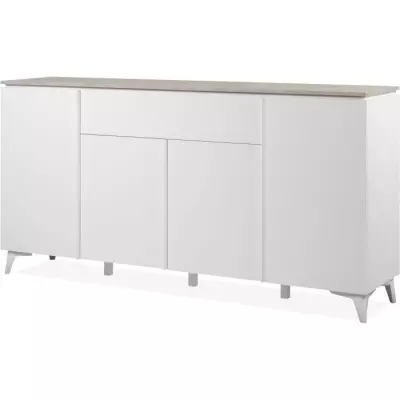 Buffet Bertrix 51A - Décor travertin / blanc - 4 portes et tiroir - 177 x 92