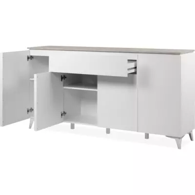 Buffet Bertrix 51A - Décor travertin / blanc - 4 portes et tiroir - 177 x 92