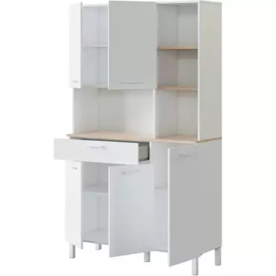 Buffet de cuisine KIRA - Blanc artik et chêne canadien - 5 portes + 1 tiroir