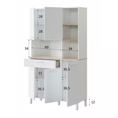 Buffet de cuisine KIRA - Blanc artik et chêne canadien - 5 portes + 1 tiroir