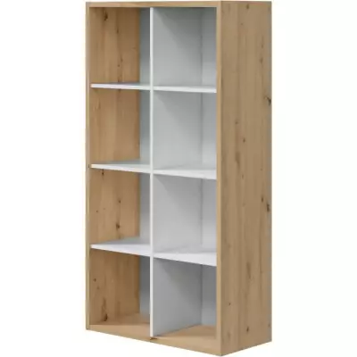 Bibliothèque étagère NOA - Blanc et chene - 8 cases - 137x71,5x33 cm